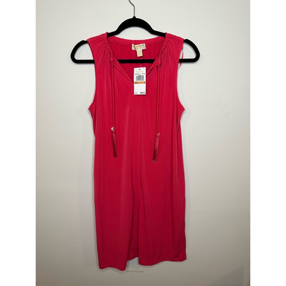 Michael Kors Women Tank Dress A-Line Sleeveless V-Neck Drawstring Tassel Size S